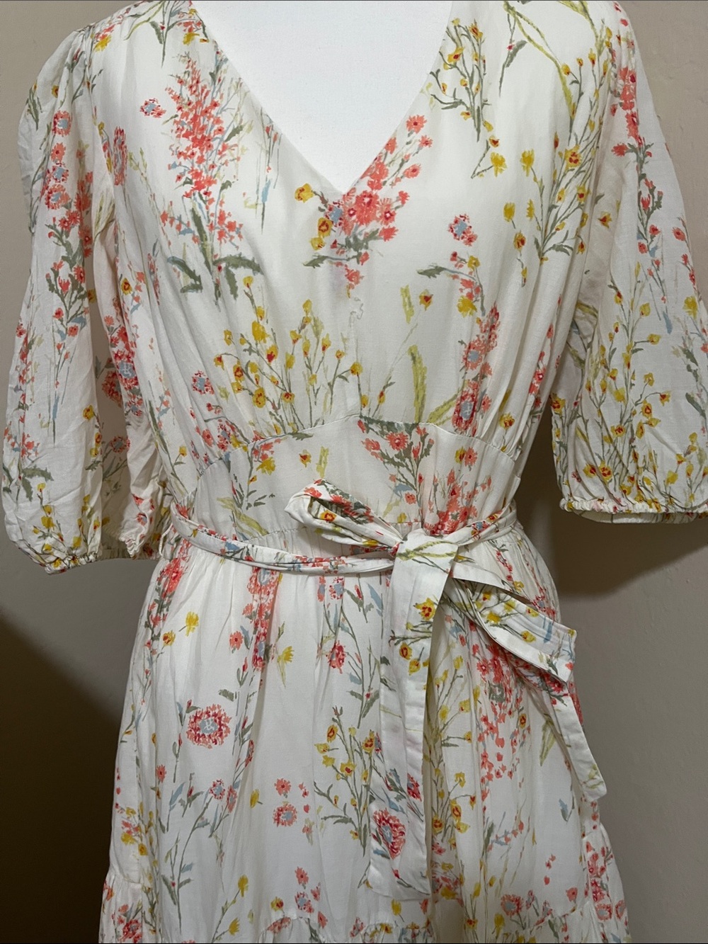 Ralph Lauren Cream Maxi Dress with Pink & Green Floral Print - Picture 4 of 8